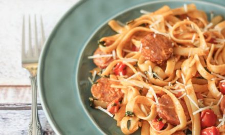 Featuring You ~ 15 Minute Creamy Tomato and Sausage Fettuccine
