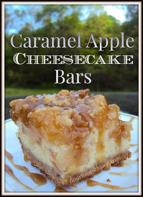 Caramel Apple Cheesecake Bars made with a walnut shortbread crust