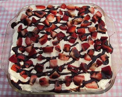 Strawberry Cream Cheese Icebox Cake Recipe with Chocolate Syrup