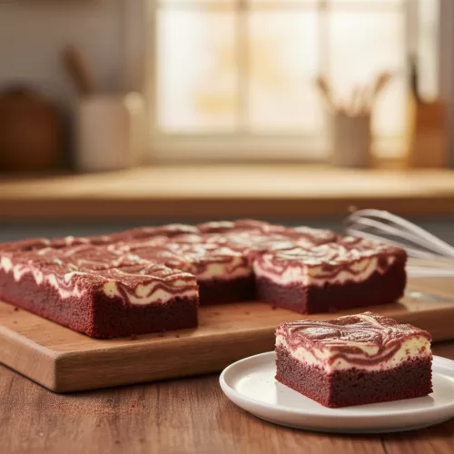 The Ultimate Sweet-Heart Brownies Red Velvet Cheesecake Brownies! Deep, cocoa-rich red base swirled with creamy cheesecake; Perfect for beginners!
