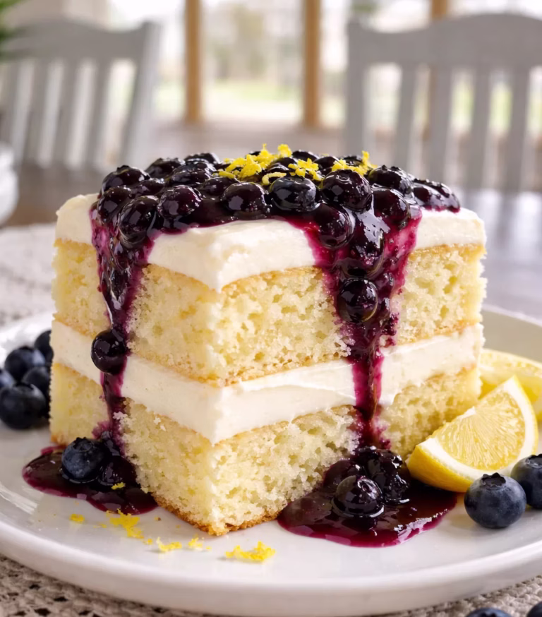 Lemon Tendercake with Blueberry Compote