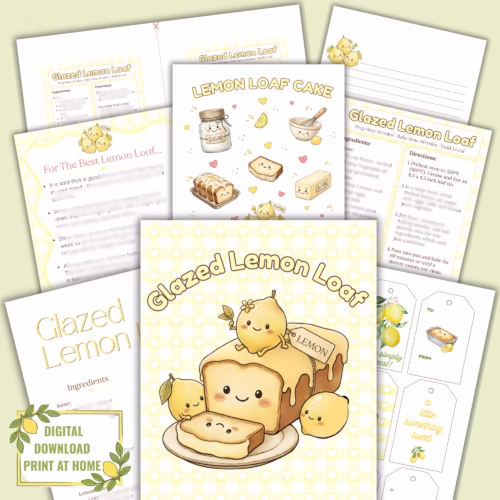 Lemon Loaf Recipe Printable Set
