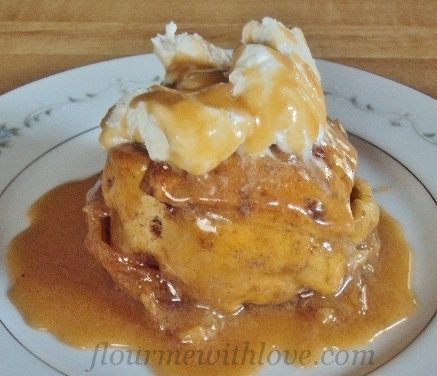 Cinnamon Roll Apple Dumplings with Caramel Sauce