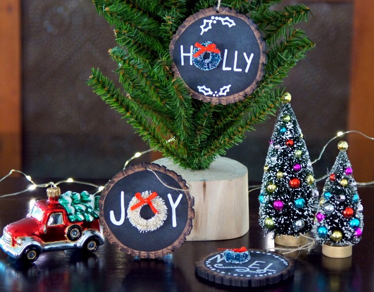 DIY Wood Slice Chalkboard Ornaments
